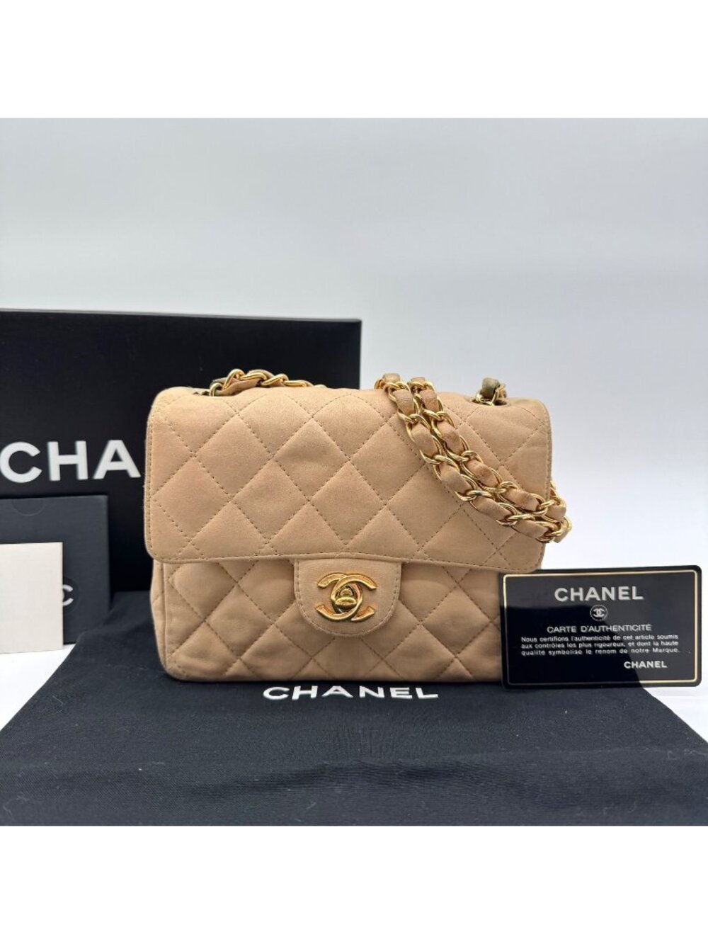 Chanel Large Shoulder Bag Mini Quilted CC Logo Turnlock